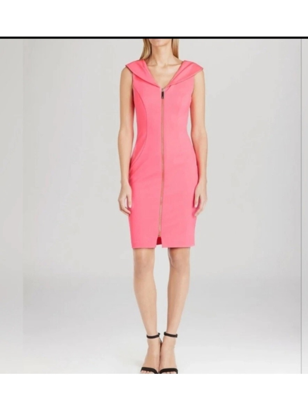 NWT TED BAKER Ravana neon coral zip front pencil bodycon cocktail $325 Dress